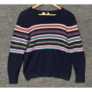 Gap Fair Isle Knit Sweater Women's Size M Navy Colorful Pattern Long Sleeve